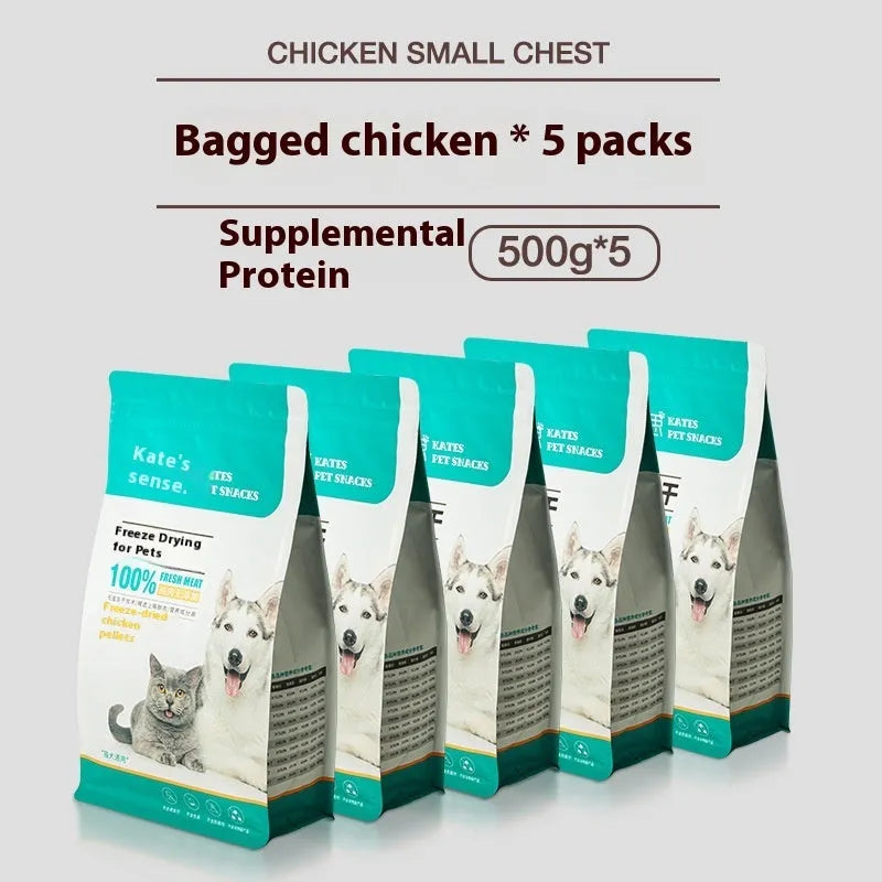 500g bag and barrel of freeze-dried chicken grain-free cat treats nuggets