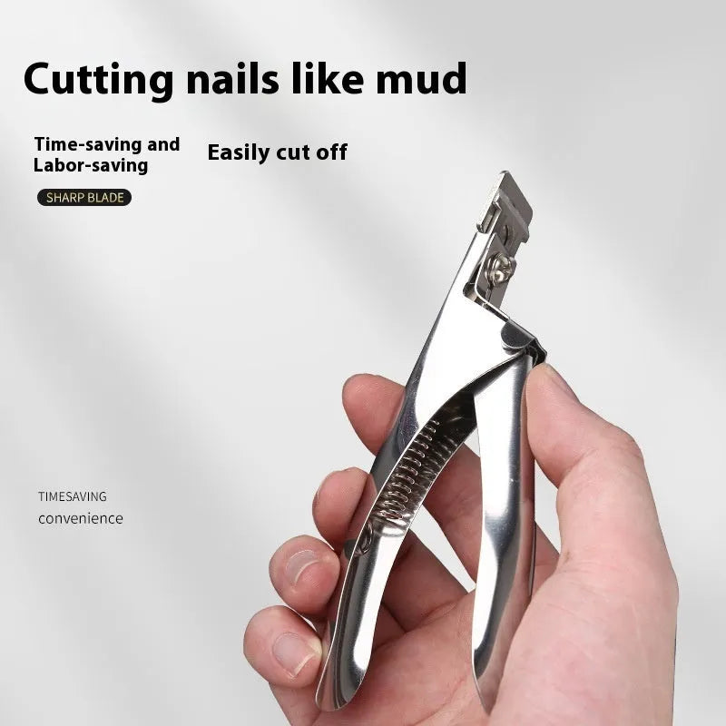 Close-up of stainless steel U-cut nail scissors in electrophoresis black, titanium, and silver handle colours.