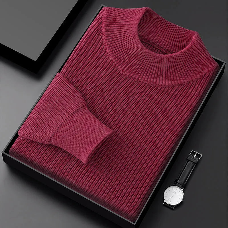 Men's half turtleneck diamond pattern thickened cotton pullover loose fit base layer in army green