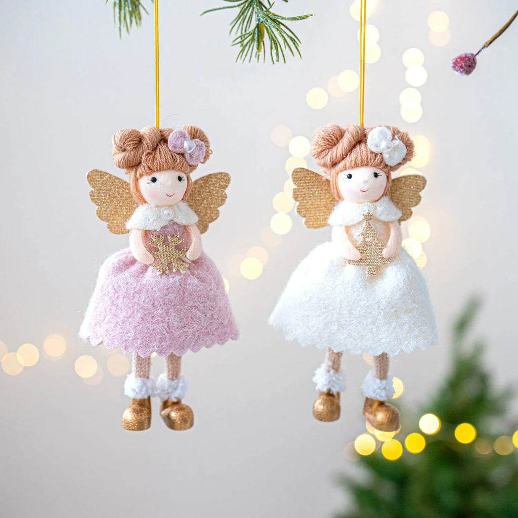 Pink and white cloth angel wings plush Christmas pendant decoration with modern design