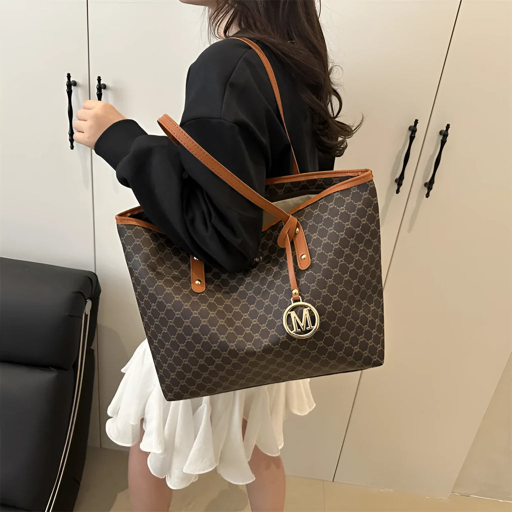 Black PU leather shoulder bag with sewing thread details, shown with grey, brown, and white colour options.