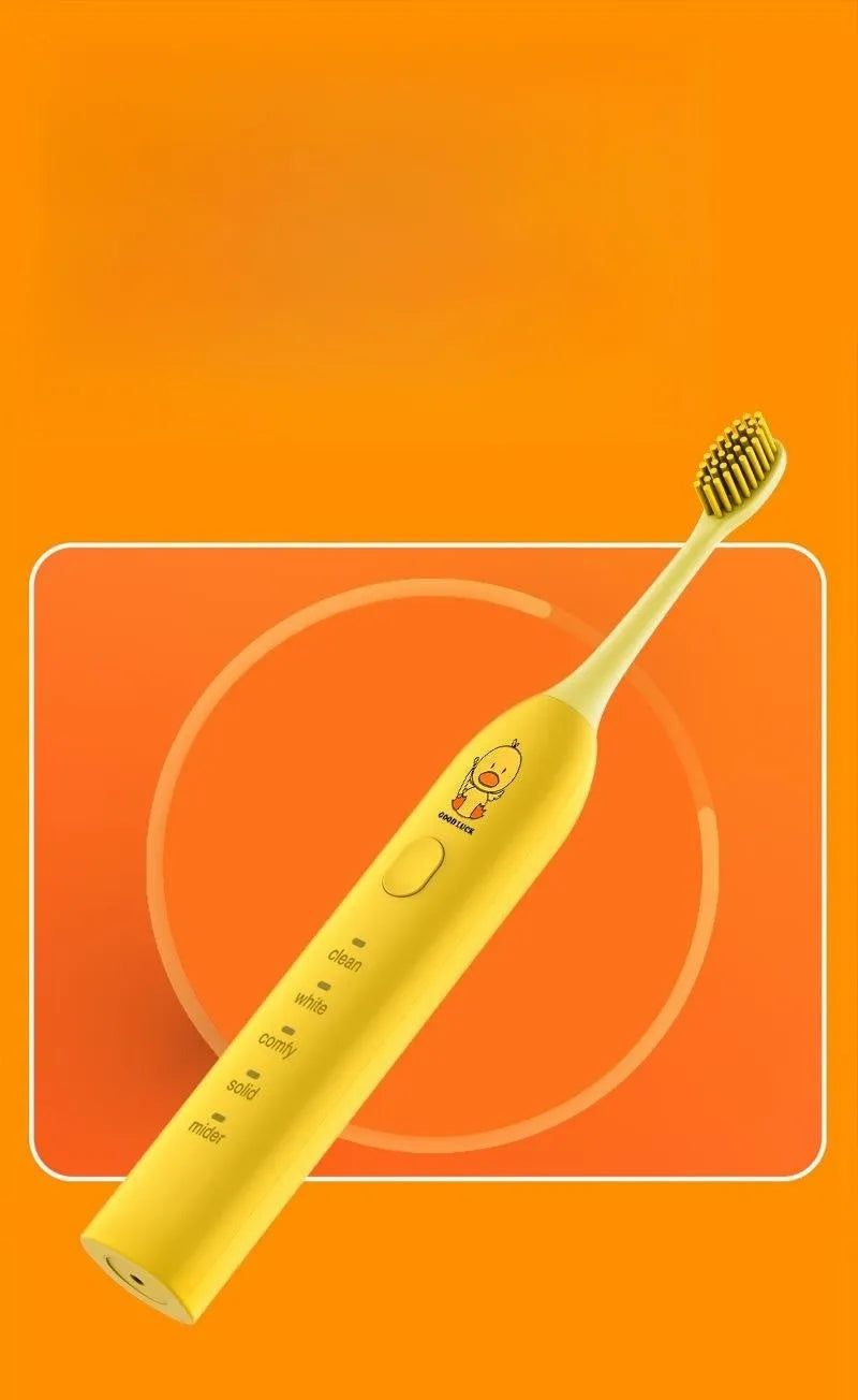 Small yellow duck rechargeable electric toothbrush with soft bristles
