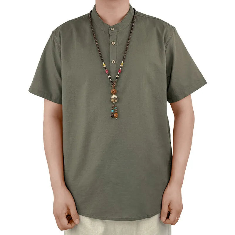 Men's lightweight linen blend t-shirt in solid colour with short sleeves for summer wear