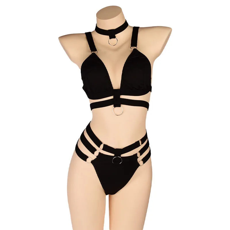 Women's bikini underwear set free size polyester nylon black blue red top and pants
