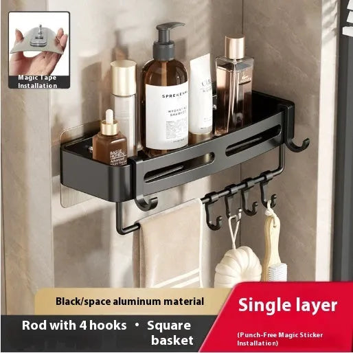 Punch-free fan-shaped corner shower rack, single layer, gun gray, with 15.00kg load-bearing capacity