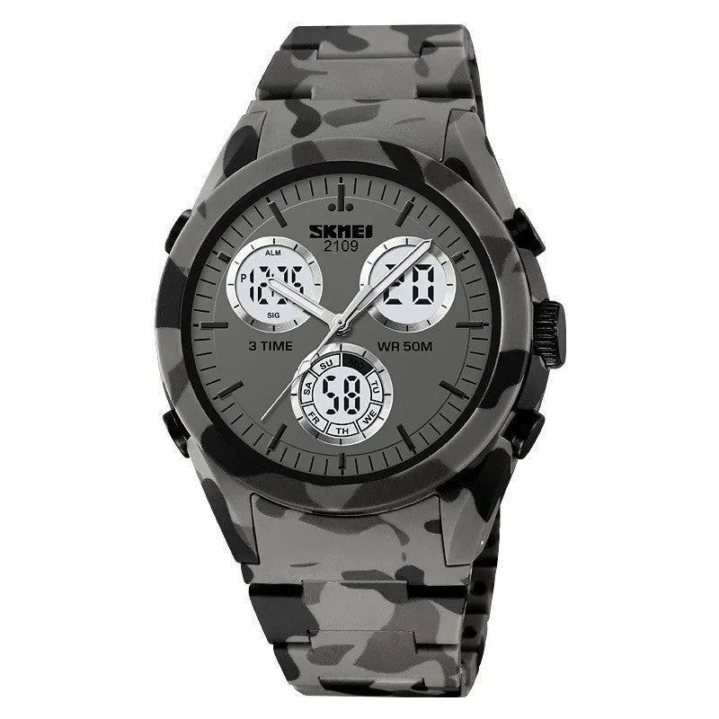 Casual electronic watch with a digital display on a TPU strap, shown in Army Green camouflage colour.