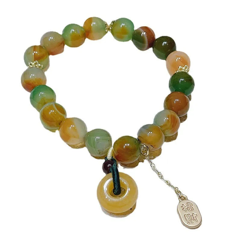 Peacock agate coloured women's bracelet with a peace buckle, made from agate and alloy.