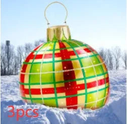 Large 60cm diameter inflatable PVC Christmas decoration ball in bright colours for outdoor use.