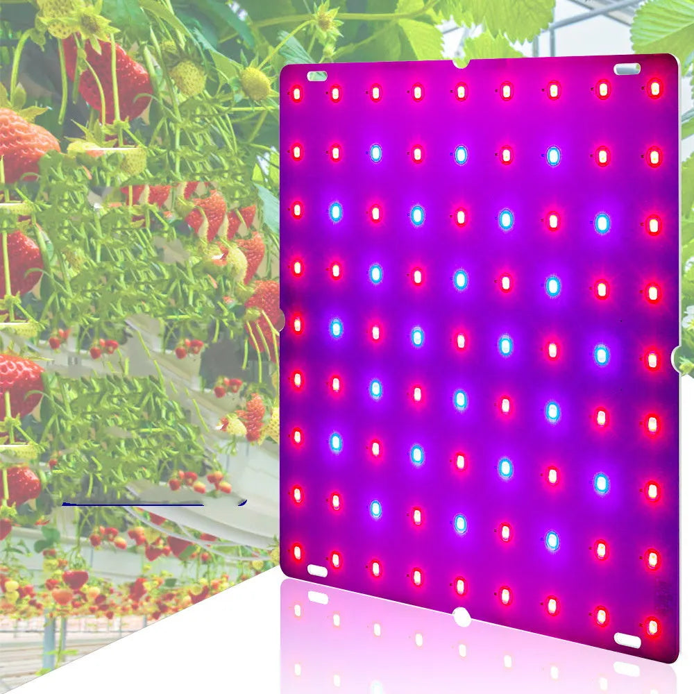 Silver aluminium LED plant growth light with hook for mounting above indoor vegetable plants.