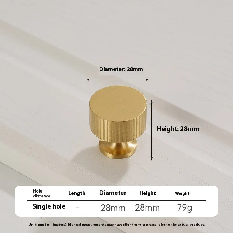 Brass knurled cabinet handle with polished sealed glaze finish in American style