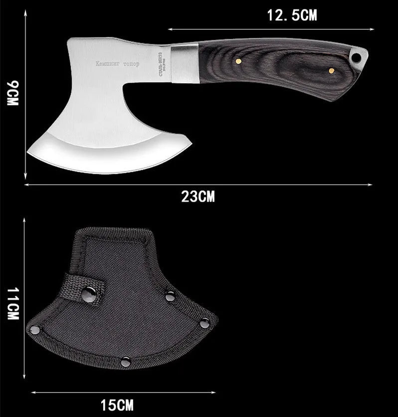 Outdoor Tactics stainless steel axe on ground, 57cm length, 49HRC hardness for wood chopping