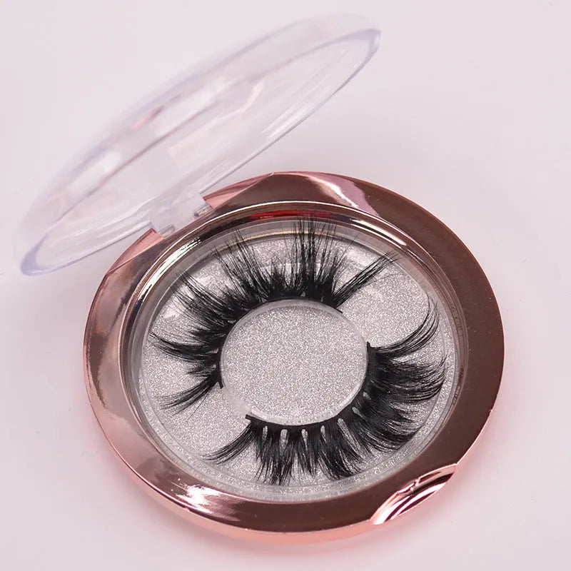 5D Mink False Eyelashes 0 style set with double-headed brush and storage cap