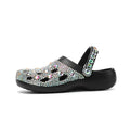 Black platform sandals for women with rhinestone decoration and EVA foam construction