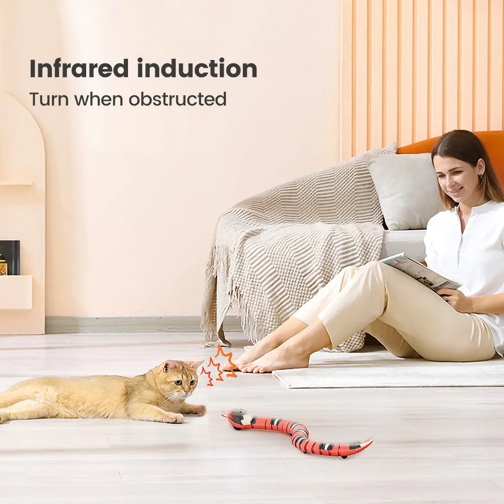 Tricky interactive sleeping electric induction snake toy 40cm plastic realistic prank joke