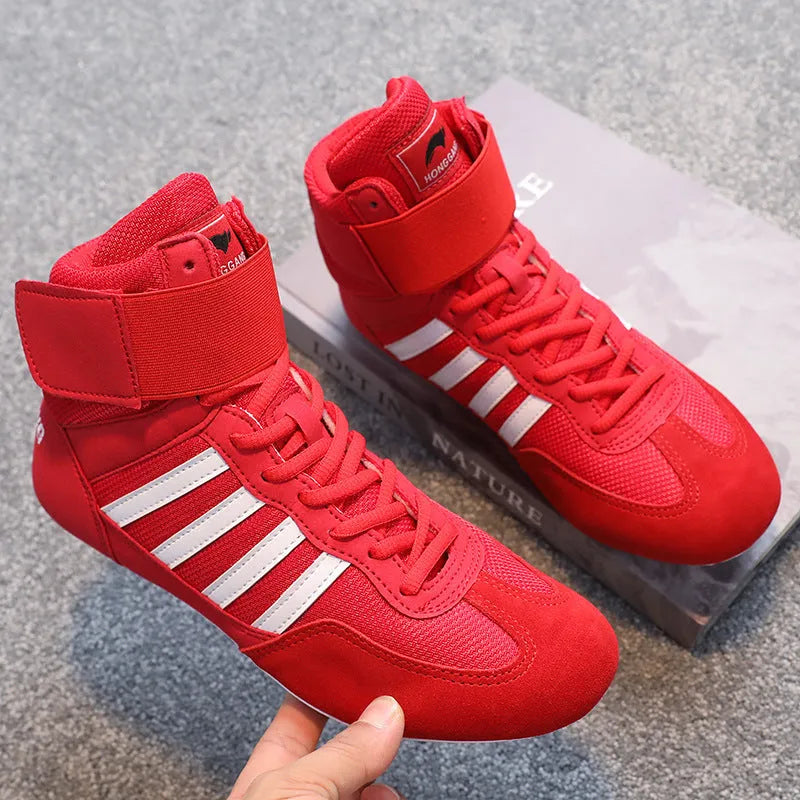 Wrestling shoes suede cowhide vertical design training boxing shoe men women S002 Black