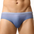 Men's solid colour polyester triangle swim trunks in Blue, Gray, Green, Rose Red, sizes M to XXL