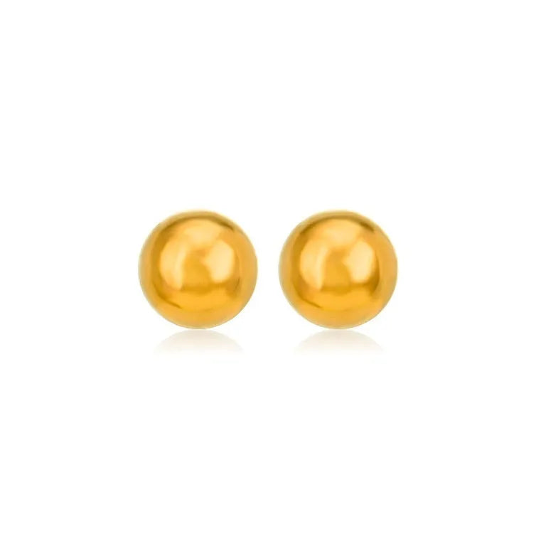 Minimalist stainless steel ball stud earrings in gold or silver, showing 3mm, 4mm, 5mm, and 6mm size options.