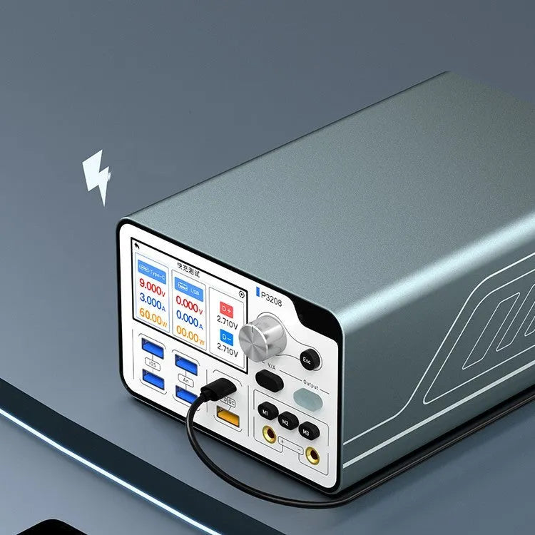 Smart 320W voltage regulator power meter with display screen and communication ports for device testing