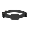 Black Bluetooth pet positioning collar with adjustable strap on a grey background.