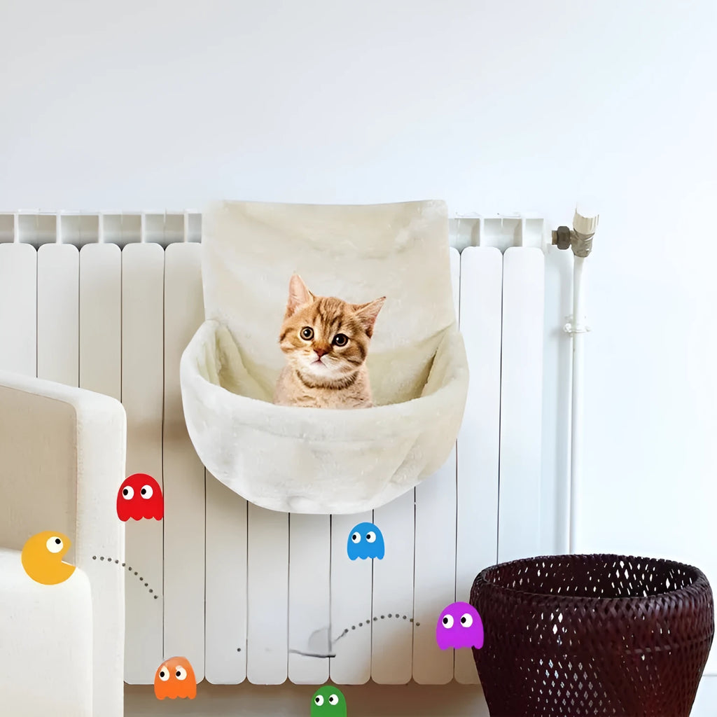 Iron frame cat hammock bed in beige iron fleece cloth for pet cage use