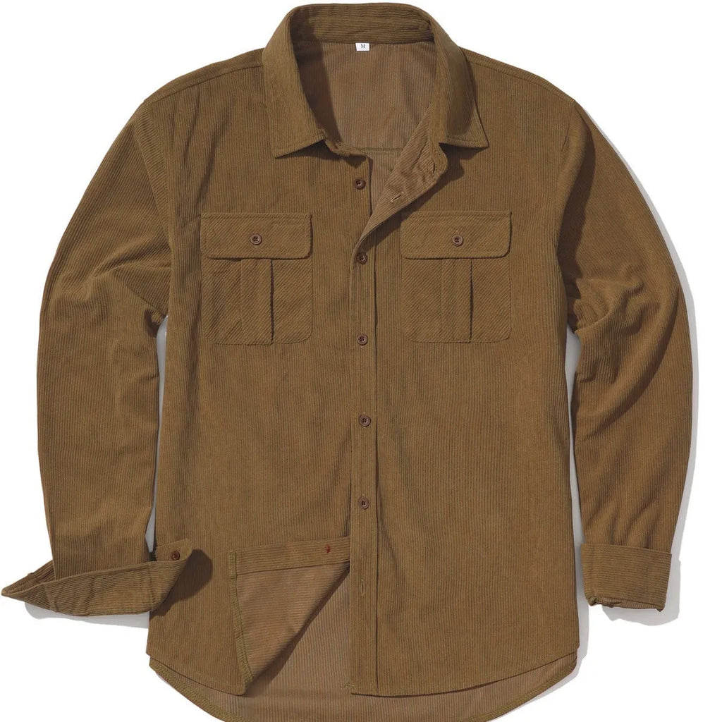 Men's casual corduroy shirt in Japanese retro style with long sleeves and loose fit