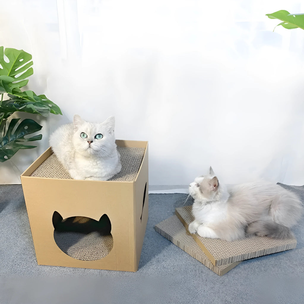 30cm cube corrugated paper cat scratch board with pet milk carton design