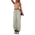 Straight-leg loose cargo casual pants in black with multiple pockets