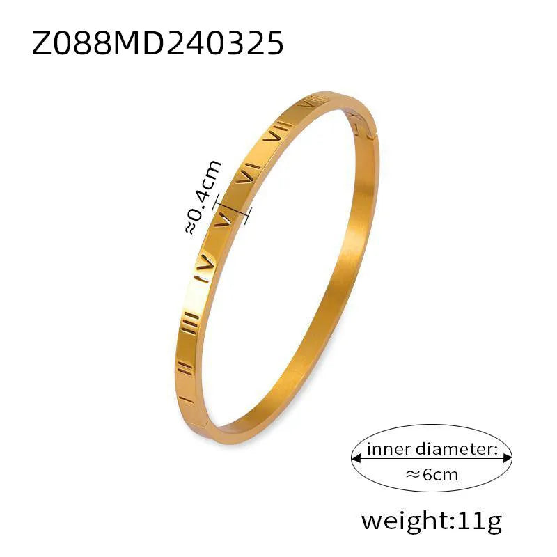 Retro Roman numeral titanium steel gold-plated bracelet with diamond accents on wrist