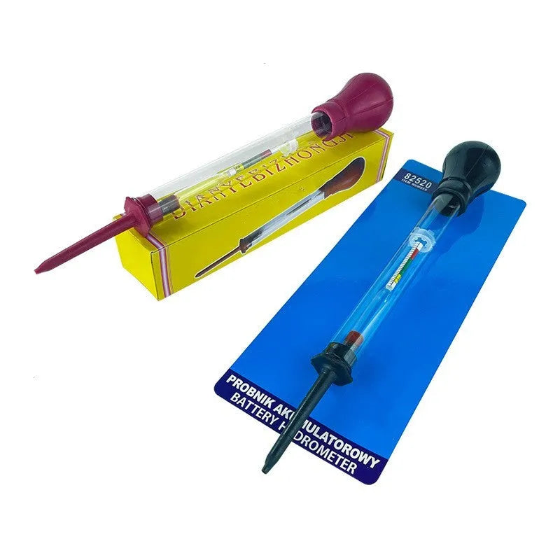 Electrohydraulic hydrometer for automotive battery electrolyte testing with glass construction and 330mm length
