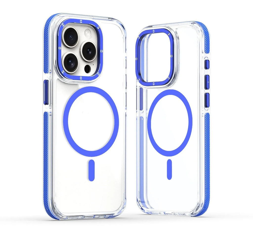 X transparent magnetic phone case with two-tone edge in black on an iPhone showing the back