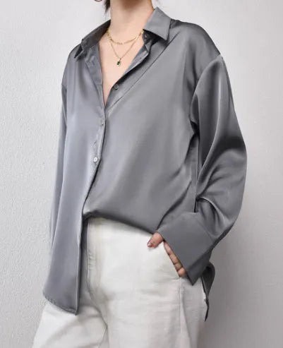 Loose oversized drop shoulder cardigan shirt in solid apricot colour with patchwork design and long sleeves
