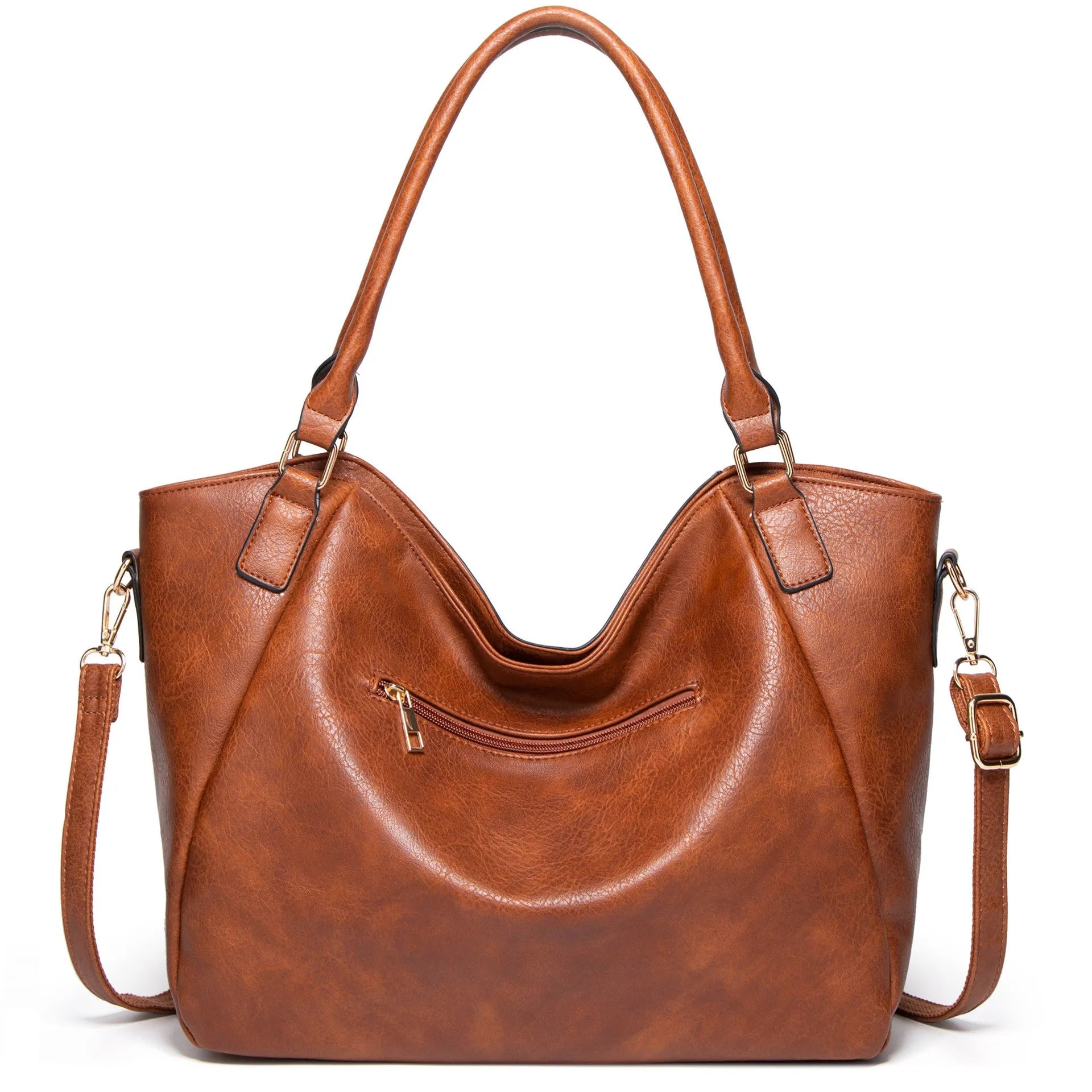 Women's retro PU leather bucket shoulder messenger bag in black with small bag option