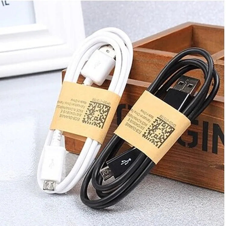 Black and white Android micro USB data and charging cable with 1 metre length