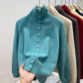 Women's turtleneck single-breasted cardigan, thick polyester knit, loose lazy style, apricot colour