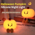 Soft silicone pumpkin-shaped night light with orange colour and touch dimming controls