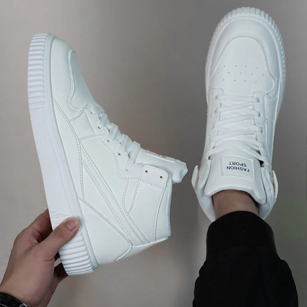 White men's round-toe casual trainers made from microfiber for autumn and winter.