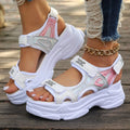 Women's Roman platform sports sandals in white and black colours with PU upper and rubber sole