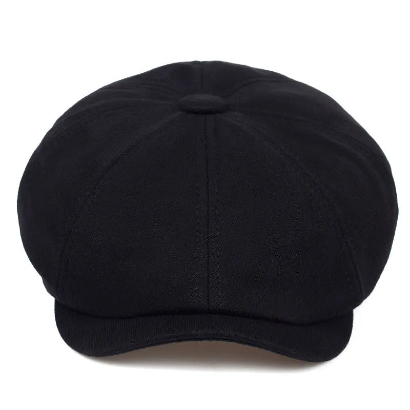 Women's cotton newsboy cap in dome crown style, autumn winter warm and shade hat, colour black