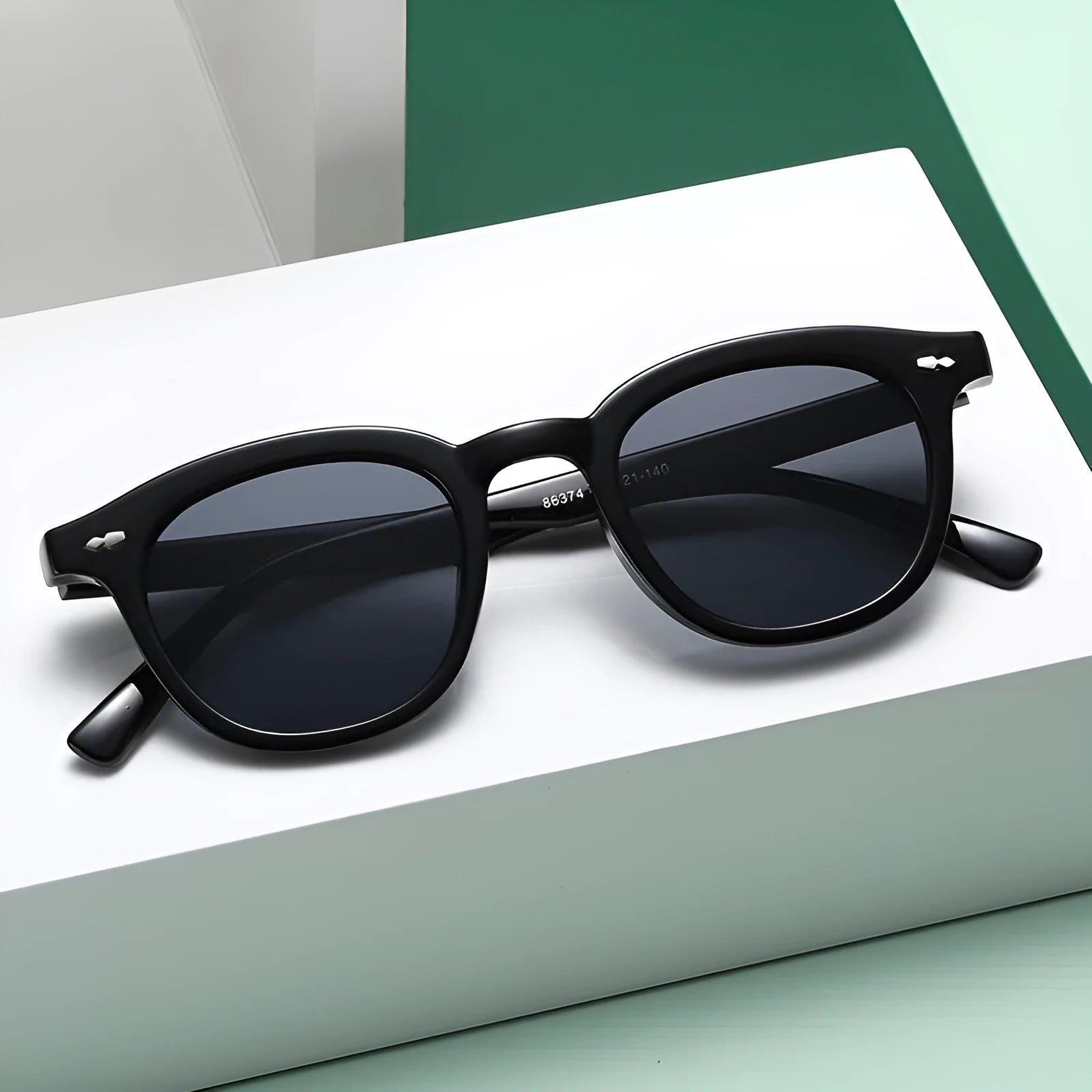 Retro beige round sunglasses with black PC frame, metal hinge, and various lens colour options