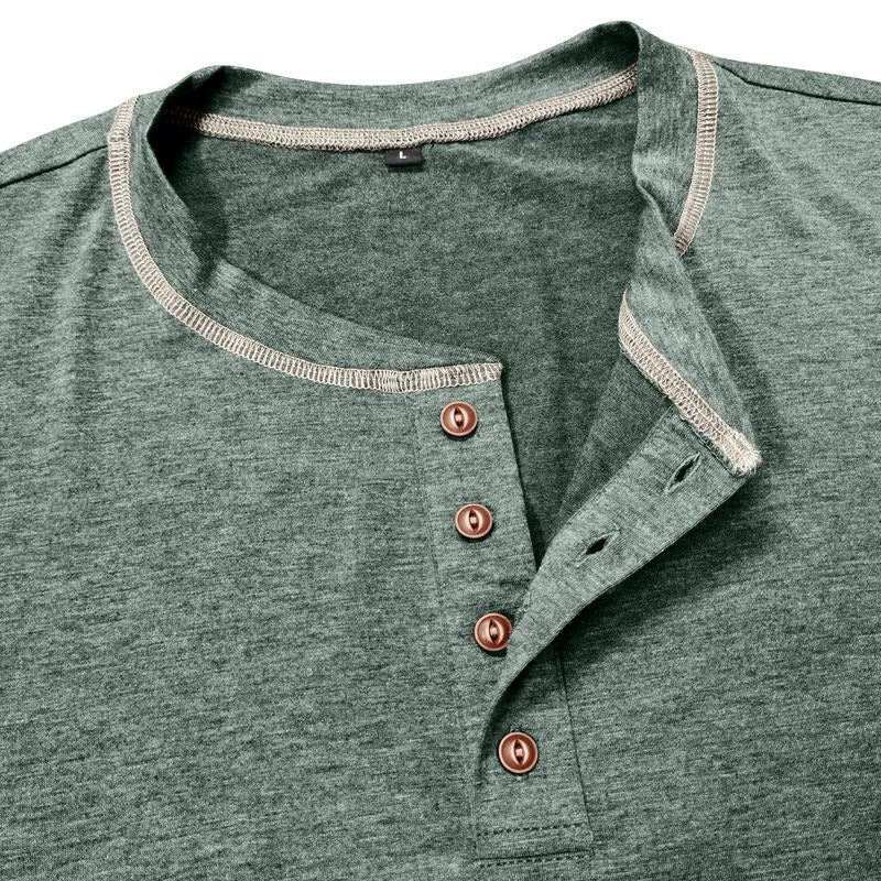 Men's cotton blend Henley shirt with four-button top, available in multiple colours and sizes S to 3XL