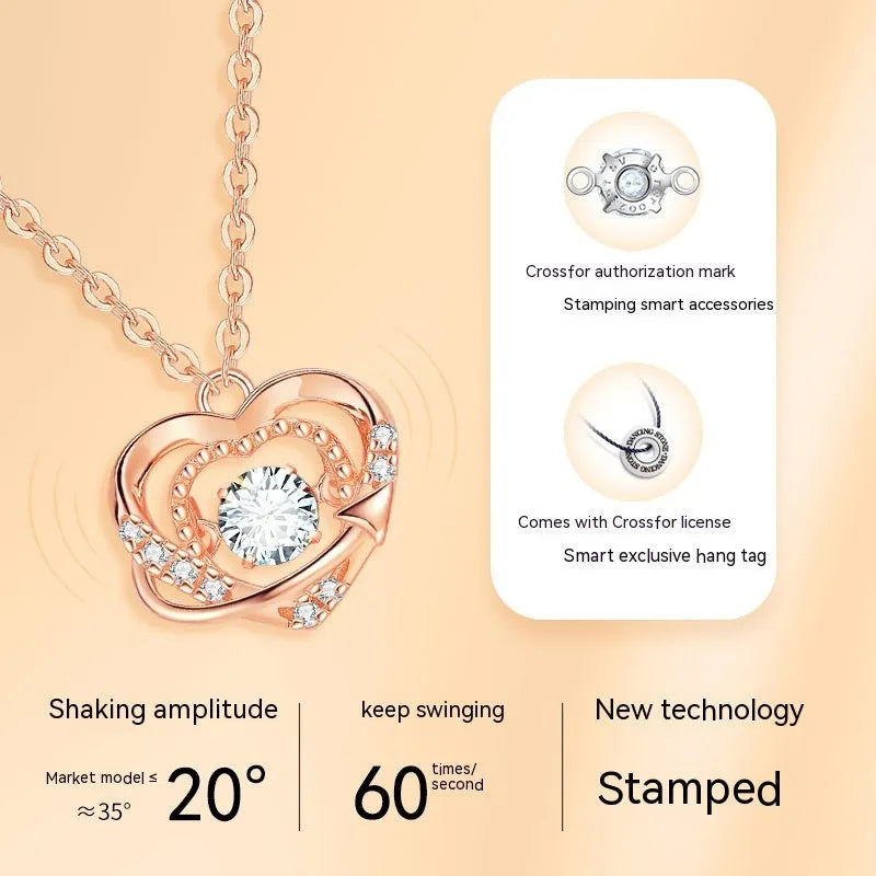 S925 sterling silver heart necklace with O chain, rose finish, on display