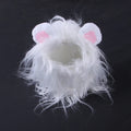 Black and white lion wig headgear for a cat, showing the soft polyester mane and elastic strap.