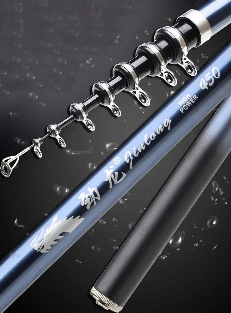 Blue full carbon rock fishing rod for sea fishing, single pole, hard action, six sections