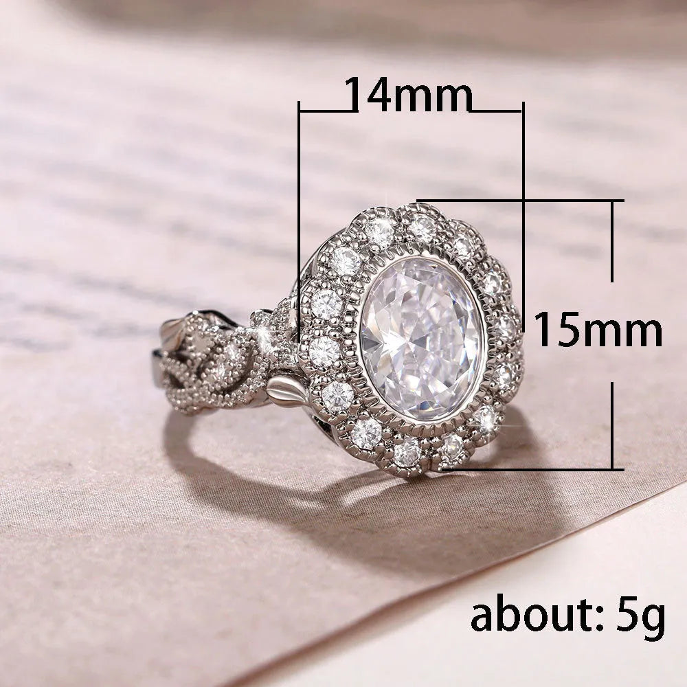 Geometric copper plated women's ring with round zircon in F1770 White Gold colour