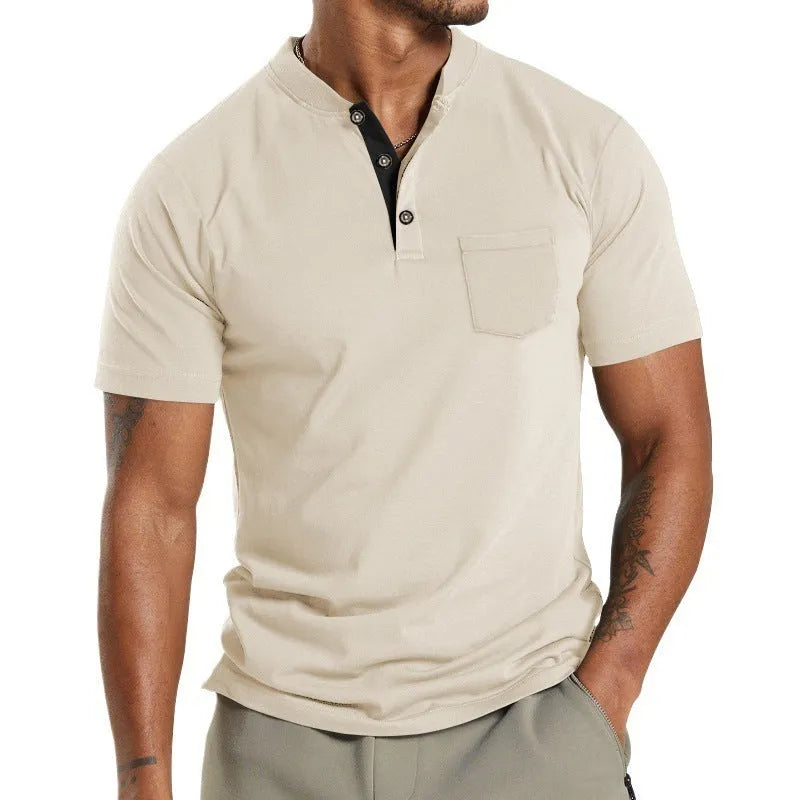 Plus size men's short sleeve button shirt in solid colour with chest pocket