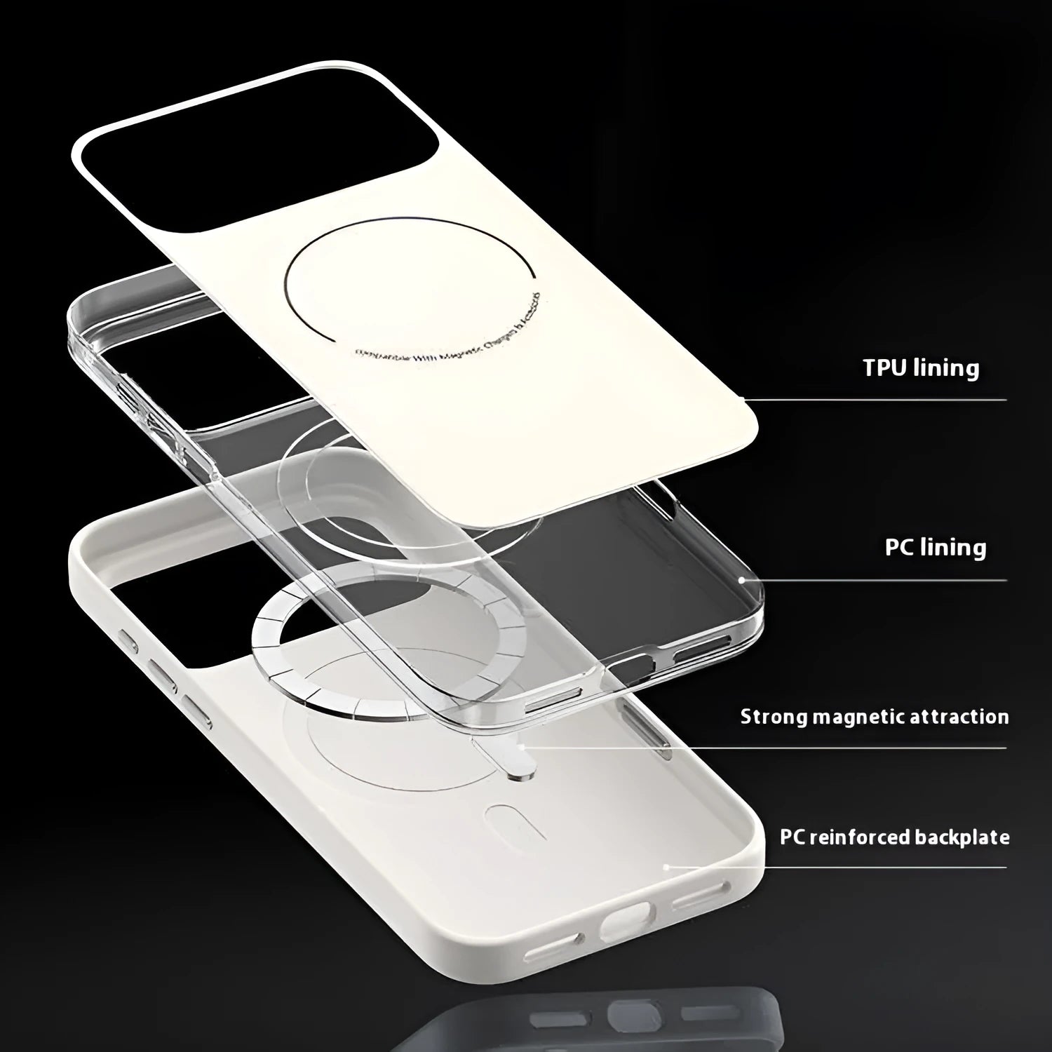 Frosted magnetic protective phone case for iPhone 17 series in matte finish showing camera button protection