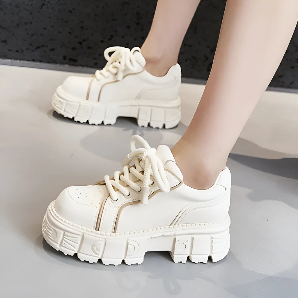 Beige and pink leather casual shoes with foam soles for height increase