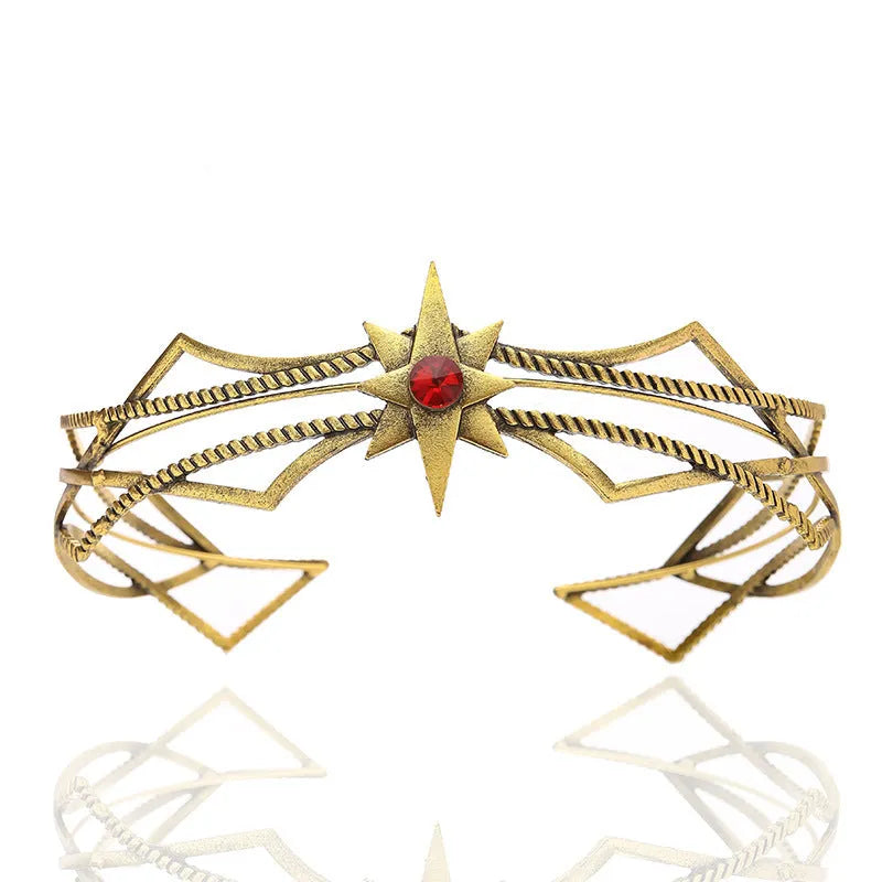 Gold shape large round crown hair clasp with antique alloy finish and mesh design
