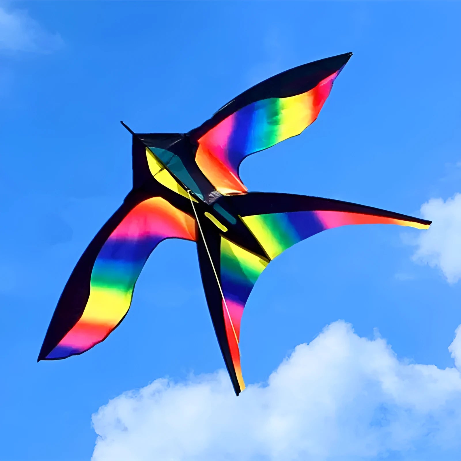 Creative Home 45cm gradient rainbow swallow kite on a checked cloth surface with thread board beside it