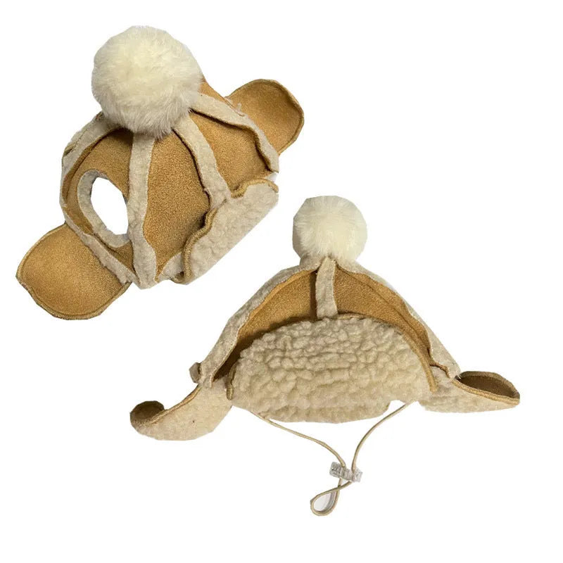 Brown turn ear cap dog hat for Schnauzer and Teddy small dogs two sizes available